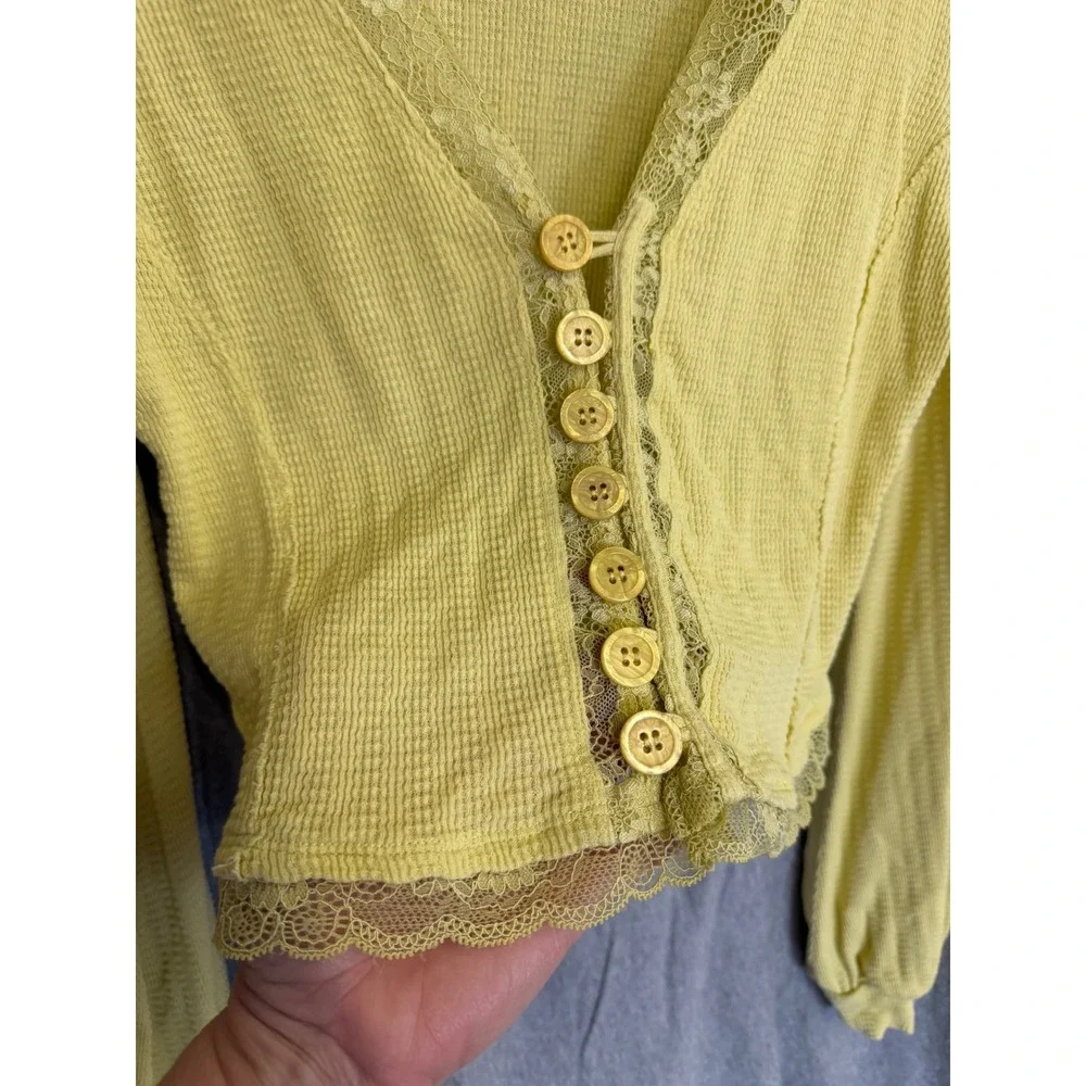 Free People Large Thermal Lace Coquette Cottagecore Yellow Romantic Victorian‎